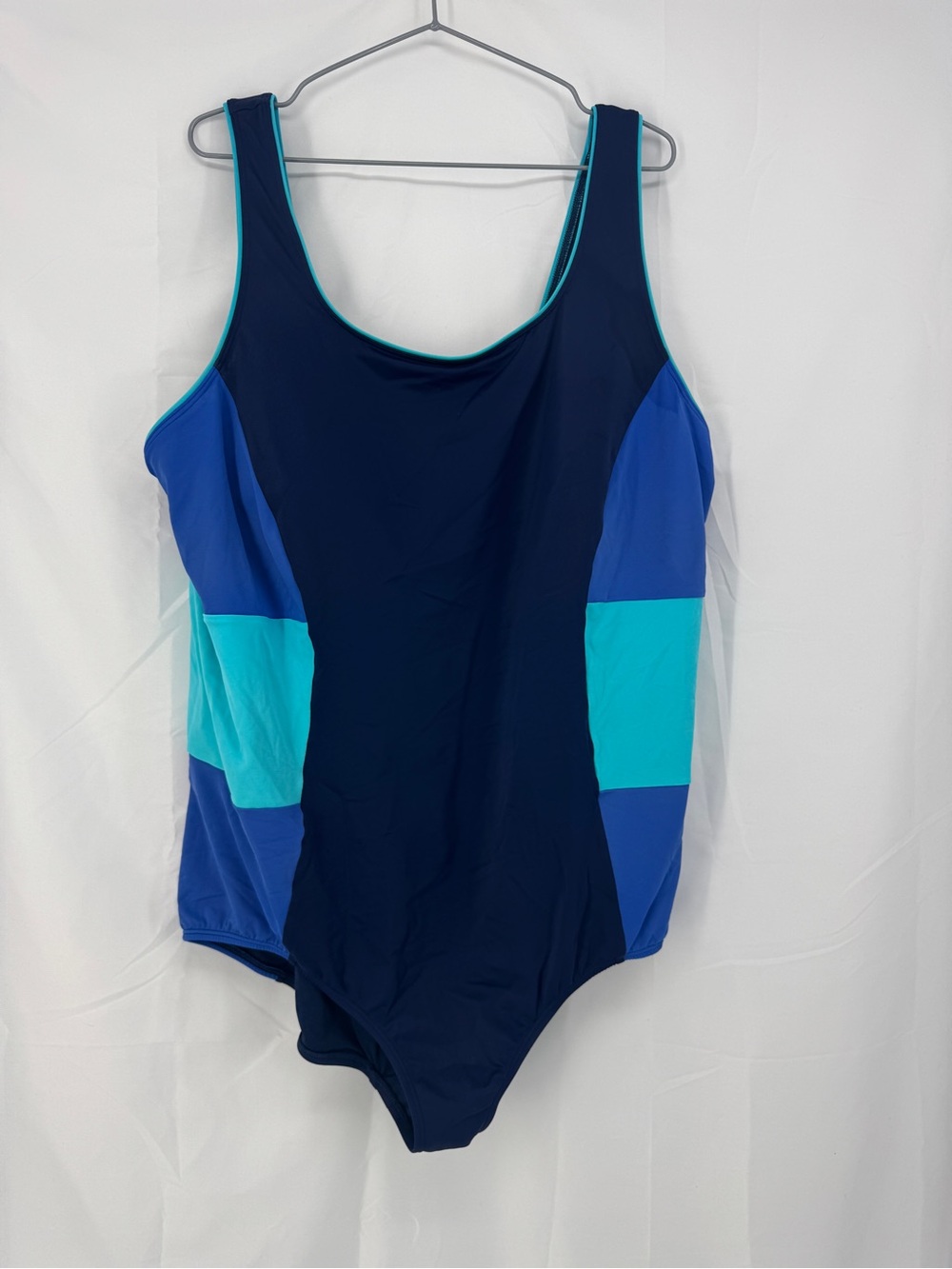 Lands' End Navy, Royal Blue and Aqua Colorblock One-Piece Swimsuit 0200